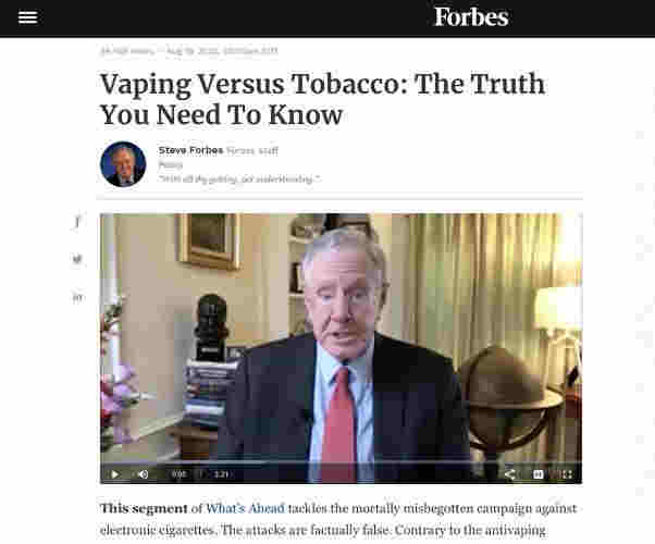 《福布斯》公開力挺電子煙：反電子煙運動充滿偏見與謊言 